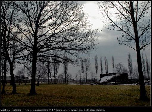 Auschwitz II Birkenau - I resti del forno crematorio n 2 - "Passavano per il camino" circa 3.000 corpi al giorno -  foto di Antonio Manno